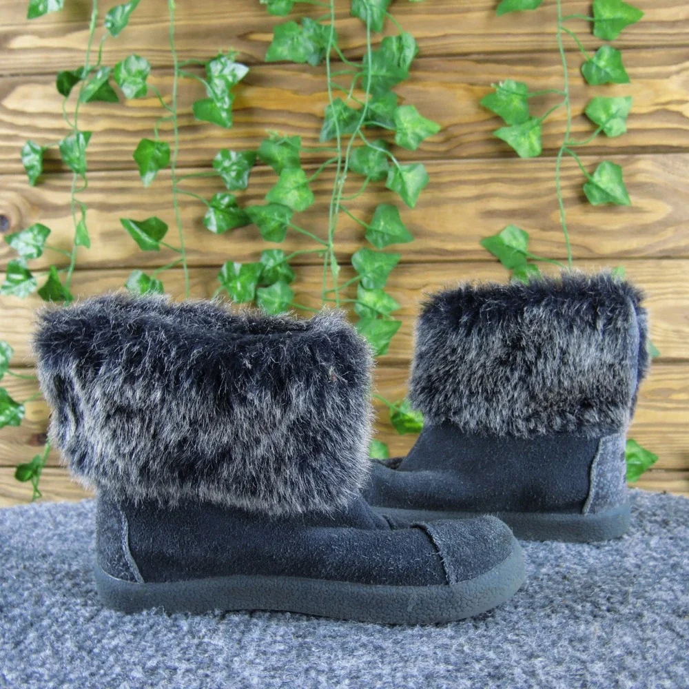 Toms‎ Toddler 7 Gray Faux Suede Faux Fur Lined Ankle Boots Warm Cozy Winter Shoe